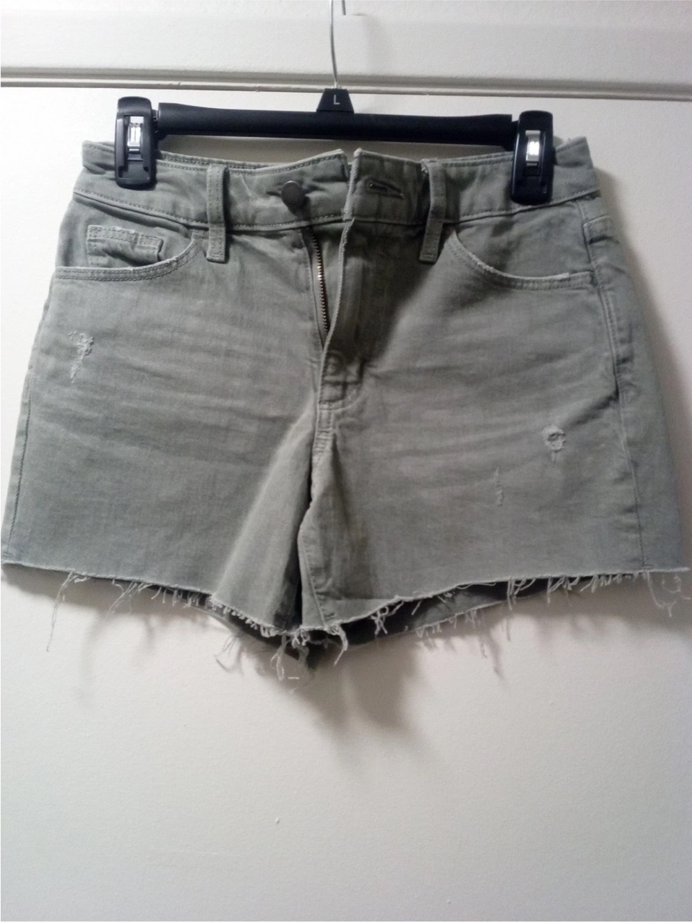 American Threads Sage Green High-Rise Distressed Jean Shorts
